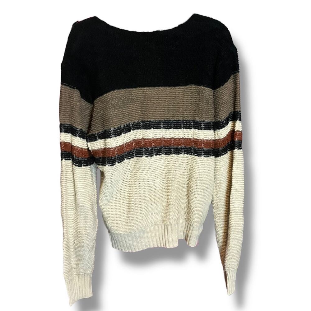 Vintage Striped Knit Sweater Neutral Earth Tones V-Neck Size L - Picture 4 of 9